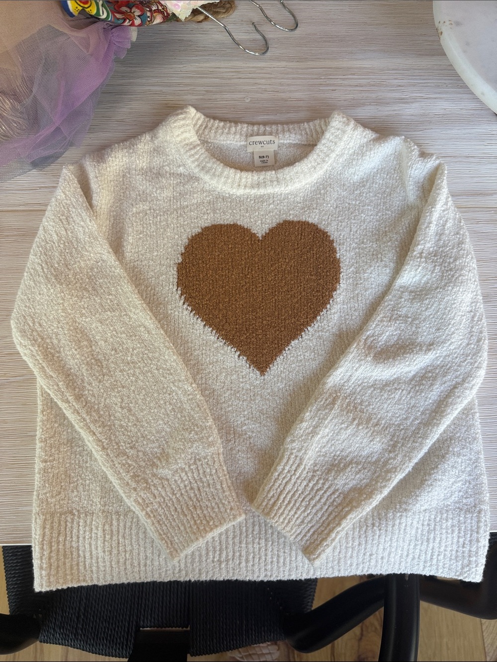 Crewcuts Cream Sweater with Brown Heart Motif